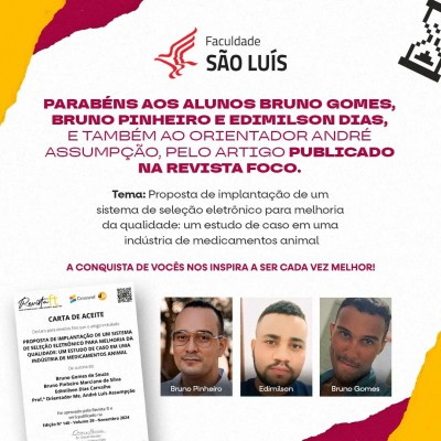 Alunos do curso de Engenharia Publicam artigo na Revista Foco!